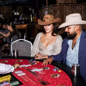 Guests playing blackjack during casino night at Imagen Venues corporate event venue in Houston