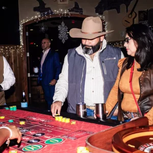 Guests playing roulette during casino night at Imagen Venues, a turn-key corporate event venue in Houston