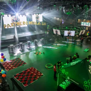 Branded corporate activation setup at Imagen Venues in Houston